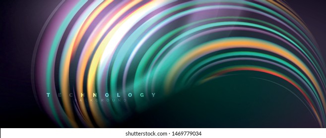 Fluid color swirls on black. Modern background with trendy design. Vector rainbow style