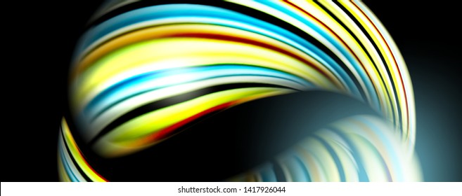 Fluid color waves with light effects, vector abstract background, modern template