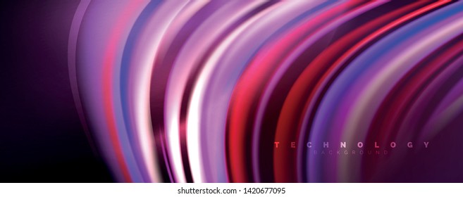 Fluid color waves with light effects, vector abstract background, modern template