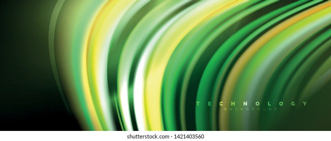 Fluid color waves with light effects, vector abstract background, modern template