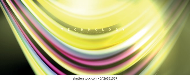 Fluid color waves with light effects, vector abstract background, modern template