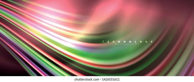 Fluid color waves with light effects, vector abstract background, modern template