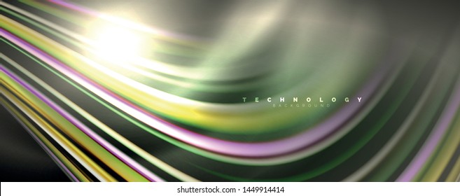 Fluid color waves with light effects, vector abstract background, modern template