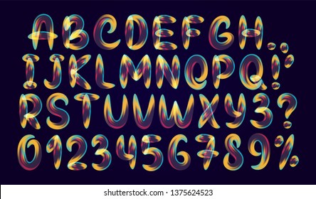 Fluid colored letter. Alphabet font of melting liquid. Design 3d sign isolated on black background.