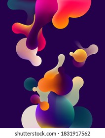 Fluid colorful bubbles on blue background. Abstract vector illustration