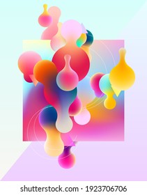 Burbujas fluidas y coloridas sobre un fondo brillante. Resumen de la composición geométrica 3D