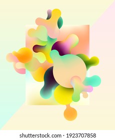 Fluid colorful bubbles on bright background. Abstract 3D geometric composition