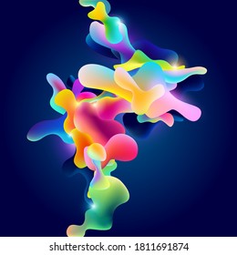 Fluid colorful bubbles on dark background. Bright dynamic illustration