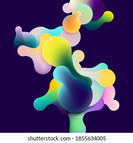 Burbujas fluidas y coloridas sobre un fondo oscuro. Ilustración del vector abstracto