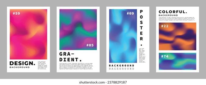 Flüssige und bunte Farbverlauf-Mesh-Hintergrund Vorlage Kopienraum-Bundle. Wavy Color Gradation Backdrop Design. Zeitgenössisches Poster oder Bannerdesign für Event, Festival oder Branding.