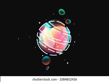 Fluid colorful gradient round shapes. Liquid splash bubble. Modern abstract art. Isolated on a black background