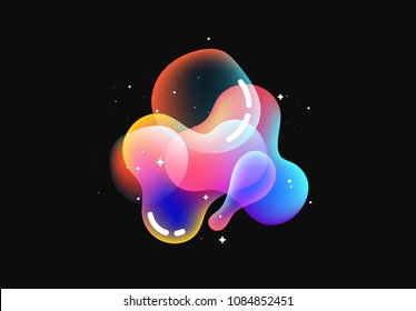 Fluid colorful gradient round shapes. Liquid splash bubble. Modern abstract art. Isolated on a black background