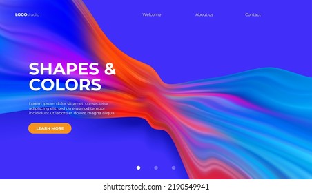 Fluid colorful shape on blue background. Vector illustration. Landing page or presentation template.  