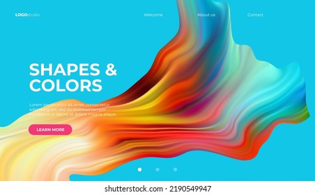 Fluid colorful shape on blue background. Vector illustration. Landing page or presentation template.  