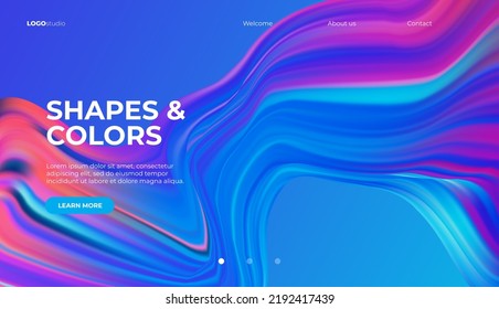 Fluid colorful shape on blue background. Vector illustration. Landing page or presentation template.  