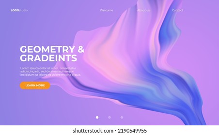 Fluid colorful shape on violet background. Vector illustration. Landing page or presentation template.  