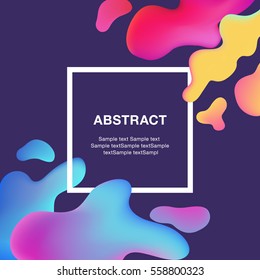 Fluid colorful shapes abstract composition on violet background. Template for your design.