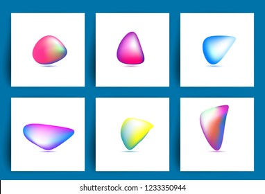 Fluid colorful shapes. Set of iridescent smooth Stones. Abstract fluid graphic elements. Dynamic colored ovals. Fluid abstract background.