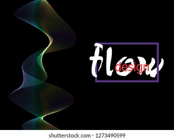 Fluid colorful texture on dark background. Flow shapes design. Liquid wave background. Abstract 3d flow shape. Fluid colors pattern.
