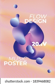 Fluid colorfull liquid shape on gold and pink wavy background. Vector templates for music poster, flyers. Abstract fluid 3d shape. 
