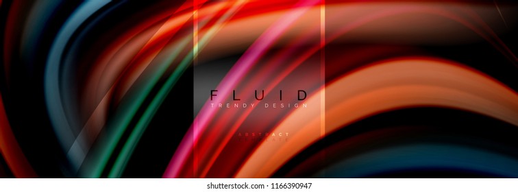 Fluid colors abstract background colorful poster, twisted liquid design on black, colorful marble or plastic wave texture backdrop, multicolored template for business or technology presentation or web