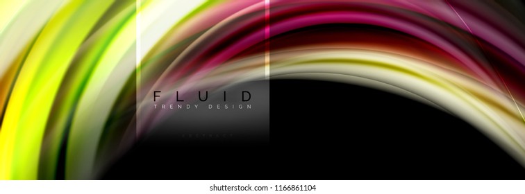 Fluid colors abstract background colorful poster, twisted liquid design on black, colorful marble or plastic wave texture backdrop, multicolored template for business or technology presentation or web