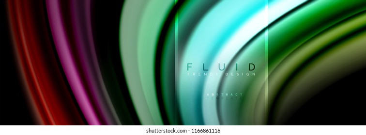 Fluid colors abstract background colorful poster, twisted liquid design on black, colorful marble or plastic wave texture backdrop, multicolored template for business or technology presentation or web
