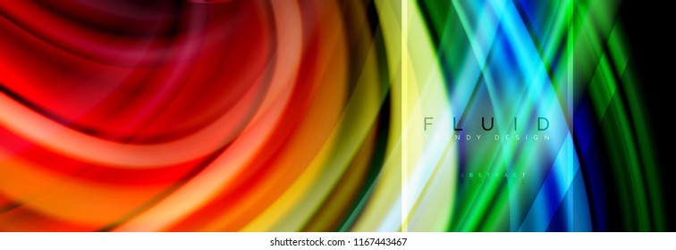 Fluid colors abstract background colorful poster, twisted liquid design on black, colorful marble or plastic wave texture backdrop, multicolored template for business or technology presentation or web
