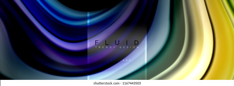 Fluid colors abstract background colorful poster, twisted liquid design on black, colorful marble or plastic wave texture backdrop, multicolored template for business or technology presentation or web