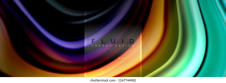 Fluid colors abstract background colorful poster, twisted liquid design on black, colorful marble or plastic wave texture backdrop, multicolored template for business or technology presentation or web