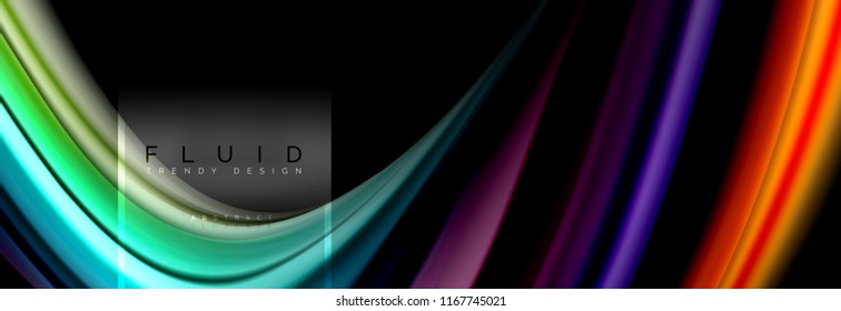 Fluid colors abstract background colorful poster, twisted liquid design on black, colorful marble or plastic wave texture backdrop, multicolored template for business or technology presentation or web
