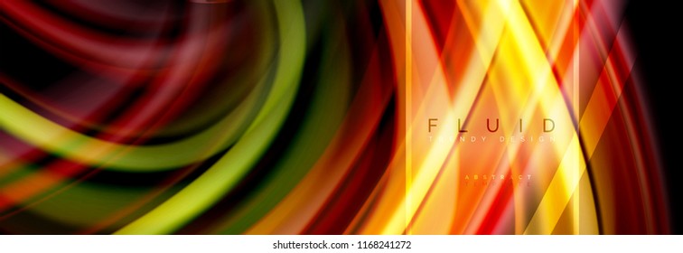 Fluid colors abstract background colorful poster, twisted liquid design on black, colorful marble or plastic wave texture backdrop, multicolored template for business or technology presentation or web