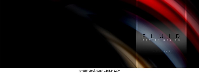 Fluid colors abstract background colorful poster, twisted liquid design on black, colorful marble or plastic wave texture backdrop, multicolored template for business or technology presentation or web