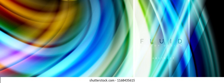 Fluid colors abstract background colorful poster, twisted liquid design on black, colorful marble or plastic wave texture backdrop, multicolored template for business or technology presentation or web