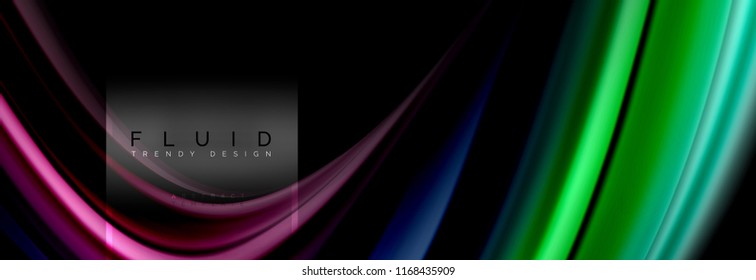Fluid colors abstract background colorful poster, twisted liquid design on black, colorful marble or plastic wave texture backdrop, multicolored template for business or technology presentation or web
