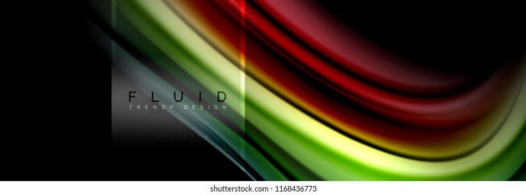 Colores fluidos póster colorido de fondo abstracto, diseño líquido retorcido sobre fondo negro, mármol colorido o textura de ondas plásticas, plantilla multicolor para presentación de negocios o tecnología o web