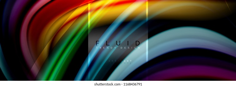 Afiche coloreado con colores fluidos abstracto, diseño líquido retorcido sobre fondo negro, mármol colorido o textura de ondas plásticas, plantilla multicolor para presentación de negocios o tecnología o web