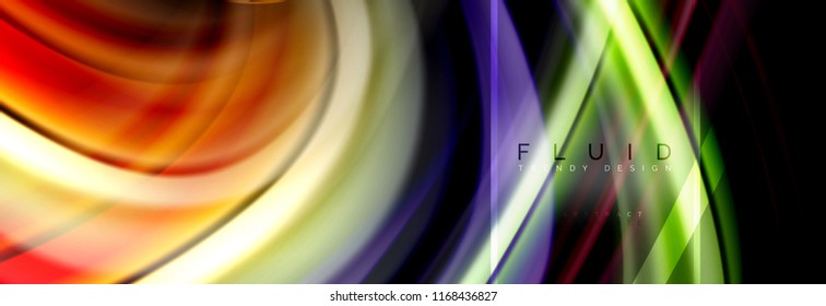 Fluid colors abstract background colorful poster, twisted liquid design on black, colorful marble or plastic wave texture backdrop, multicolored template for business or technology presentation or web