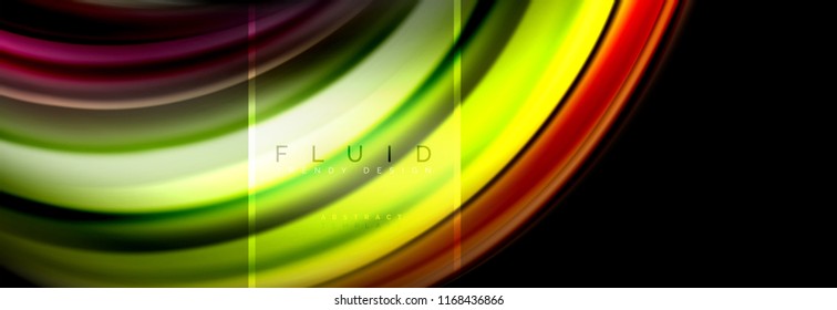 Flüssige Farben abstrakter Hintergrund bunter Poster, verdrilltes flüssiges Design auf schwarzem, bunter Marmor- oder Plastik-Wellenstruktur-Hintergrund, mehrfarbige Vorlage für Geschäfts- oder Technologiepräsentation oder Web-Web-Präsentation
