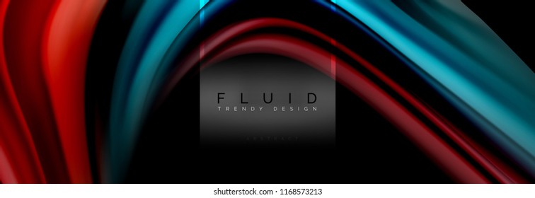 Fluid colors abstract background colorful poster, twisted liquid design on black, colorful marble or plastic wave texture backdrop, multicolored template for business or technology presentation or web