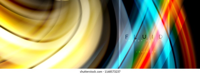 Fluid colors abstract background colorful poster, twisted liquid design on black, colorful marble or plastic wave texture backdrop, multicolored template for business or technology presentation or web