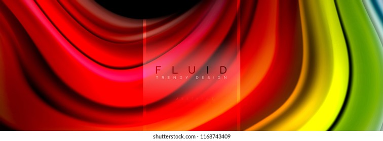 Fluid colors abstract background colorful poster, twisted liquid design on black, colorful marble or plastic wave texture backdrop, multicolored template for business or technology presentation or web