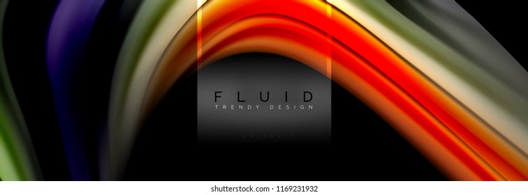 Fluid colors abstract background colorful poster, twisted liquid design on black, colorful marble or plastic wave texture backdrop, multicolored template for business or technology presentation or web