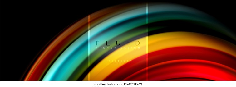 Fluid colors abstract background colorful poster, twisted liquid design on black, colorful marble or plastic wave texture backdrop, multicolored template for business or technology presentation or web