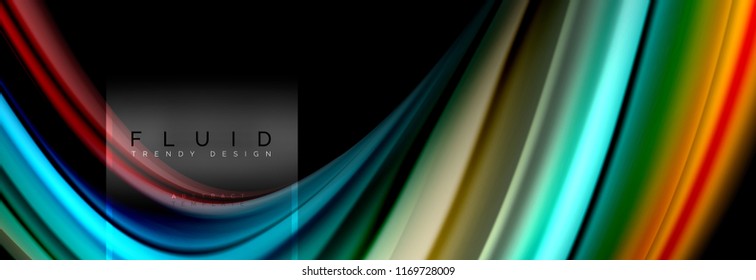 Fluid colors abstract background colorful poster, twisted liquid design on black, colorful marble or plastic wave texture backdrop, multicolored template for business or technology presentation or web