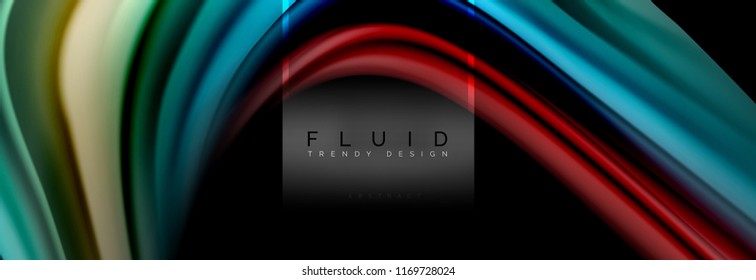 Fluid colors abstract background colorful poster, twisted liquid design on black, colorful marble or plastic wave texture backdrop, multicolored template for business or technology presentation or web