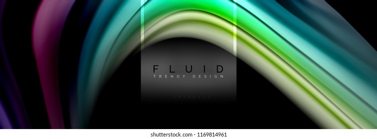 Fluid colors abstract background colorful poster, twisted liquid design on black, colorful marble or plastic wave texture backdrop, multicolored template for business or technology presentation or web