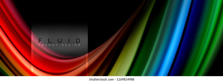 Fluid colors abstract background colorful poster, twisted liquid design on black, colorful marble or plastic wave texture backdrop, multicolored template for business or technology presentation or web