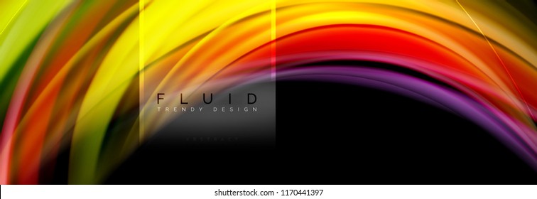 Fluid colors abstract background colorful poster, twisted liquid design on black, colorful marble or plastic wave texture backdrop, multicolored template for business or technology presentation or web
