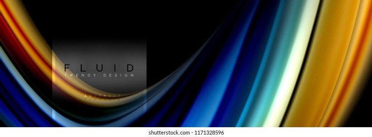 Fluid colors abstract background colorful poster, twisted liquid design on black, colorful marble or plastic wave texture backdrop, multicolored template for business or technology presentation or web